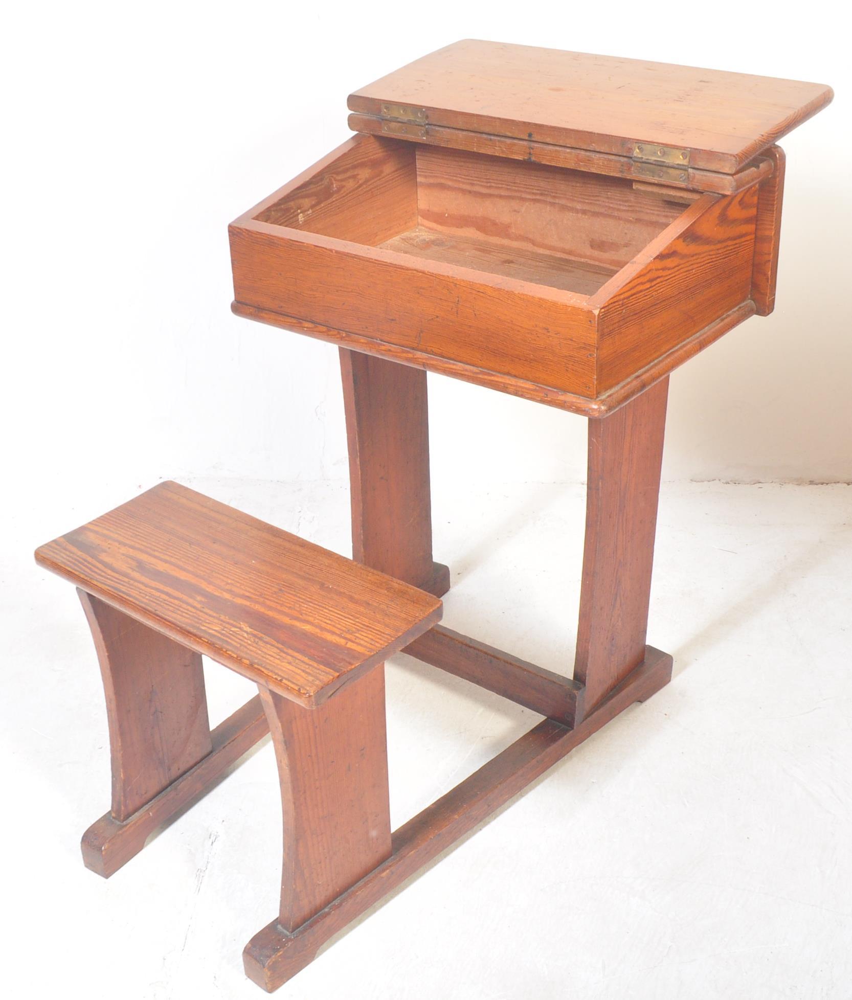 VICTORIAN 19TH CENTURY PINE SCHOOL DESK AND BENCH - Image 3 of 5