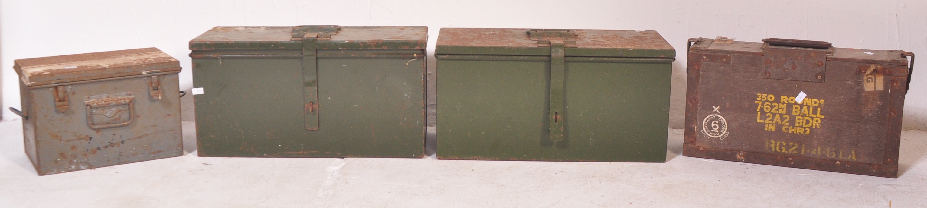 FOUR WORLD WAR II METAL AMMUNITION BOXES