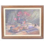 CHARLOTTE M. LAURIE - OIL ON BOARD STILL LIFE WITH VIOLIN