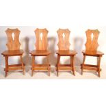 FOUR VINTAGE GOTHIC REVIVAL PIERCED BACK OAK DINING CHAIRS