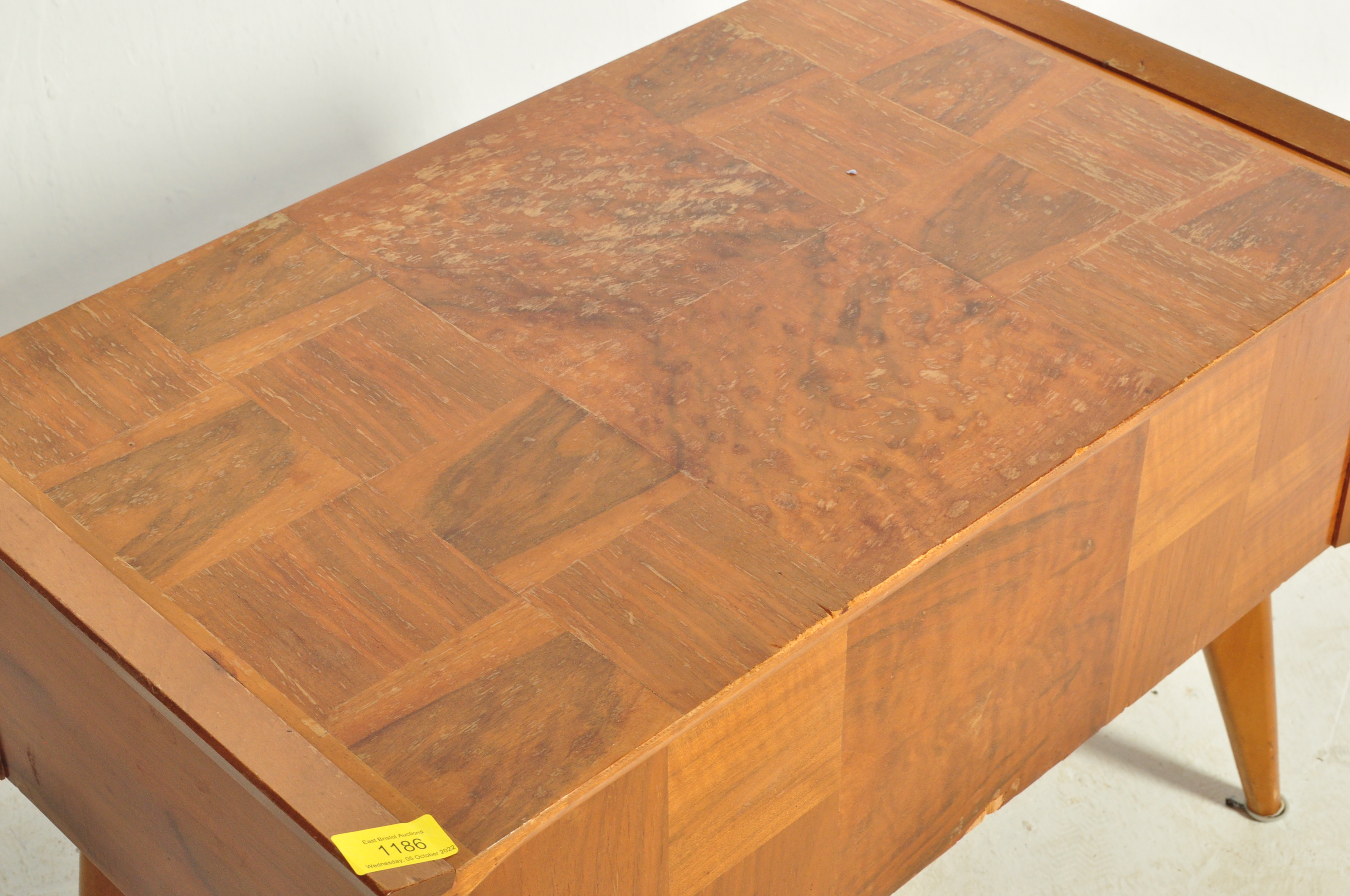 VINTAGE RETRO TEAK VENEER SEWING TABLE CHEST - Image 3 of 5