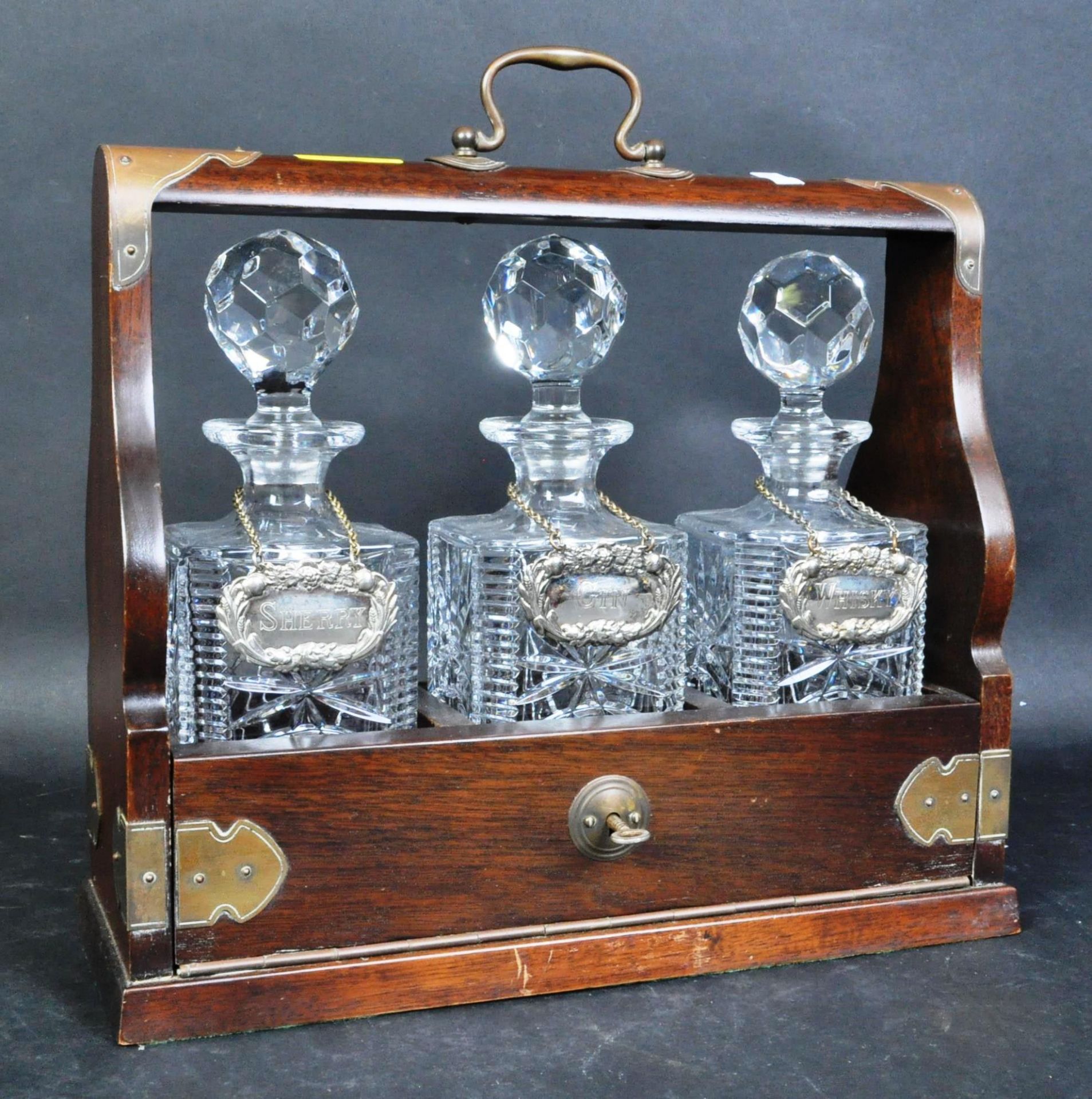THREE EARLY 20TH CENTURY BOTTLE DECANTER TANTALUS