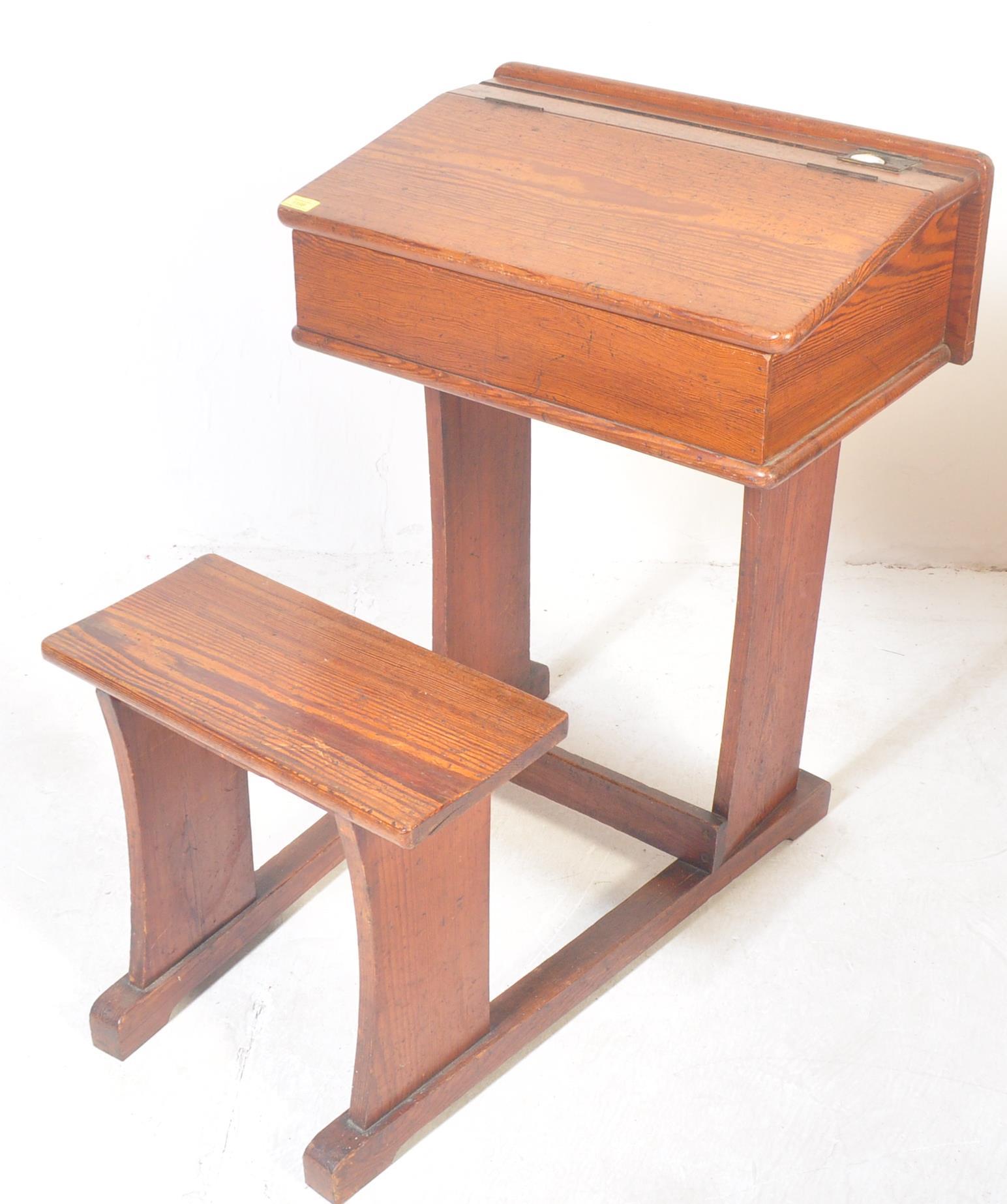 VICTORIAN 19TH CENTURY PINE SCHOOL DESK AND BENCH - Image 2 of 5
