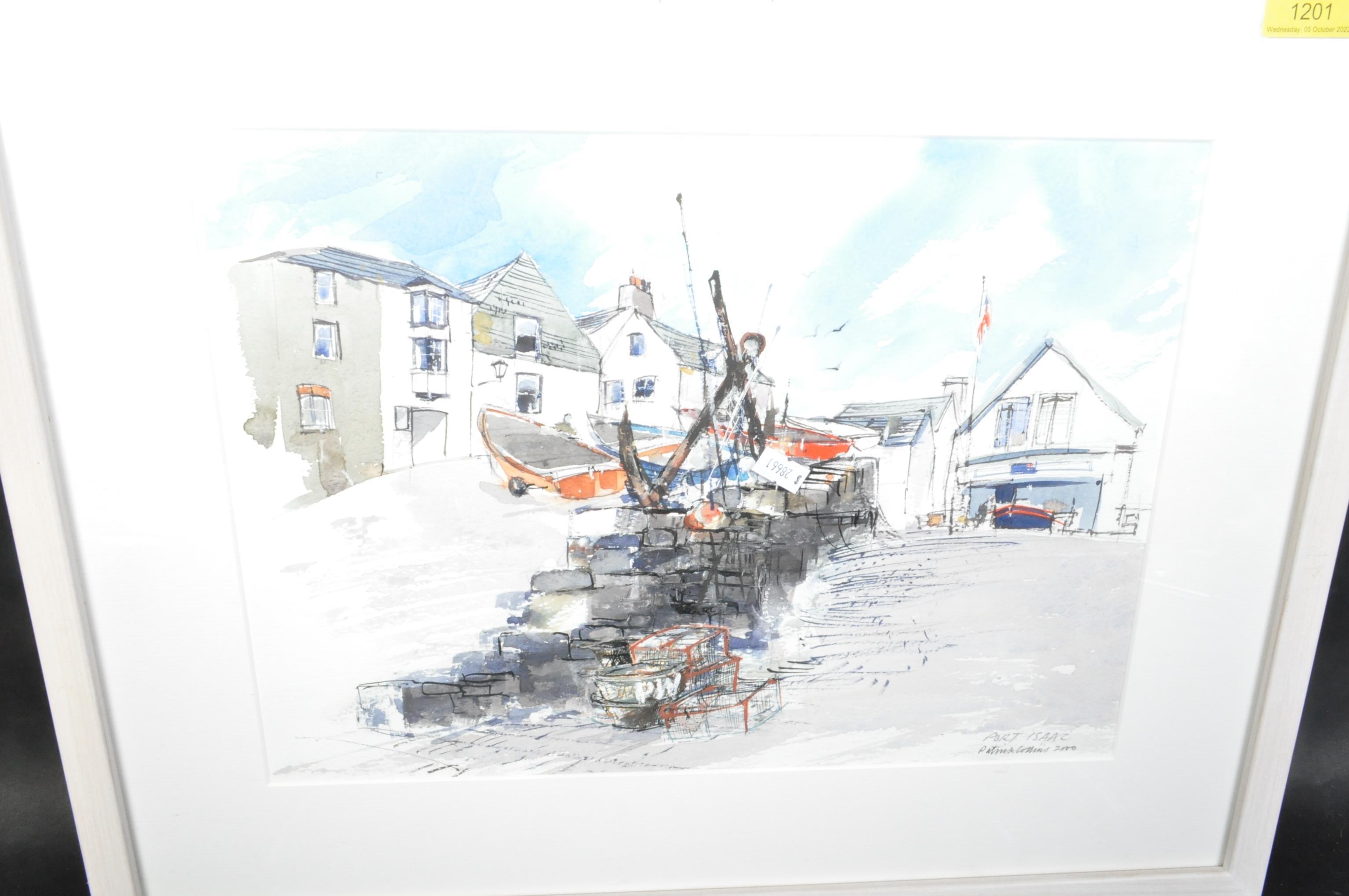 PATRICK COLLINS MIXED MEDIA PAINTING - PORT ISAAC - Image 3 of 5