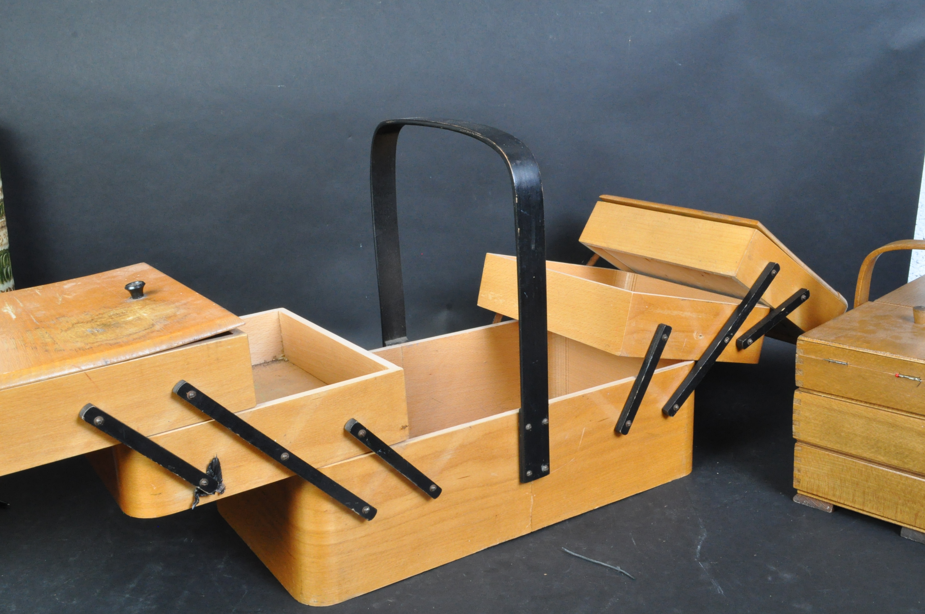 TWO RETRO CIRCA 1970S TEAK WOOD SEWING BOXES - Image 3 of 4