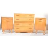 PAIR OF MID CENTURY LIGHT OAK BEDSIDE CABINETS & CHEST
