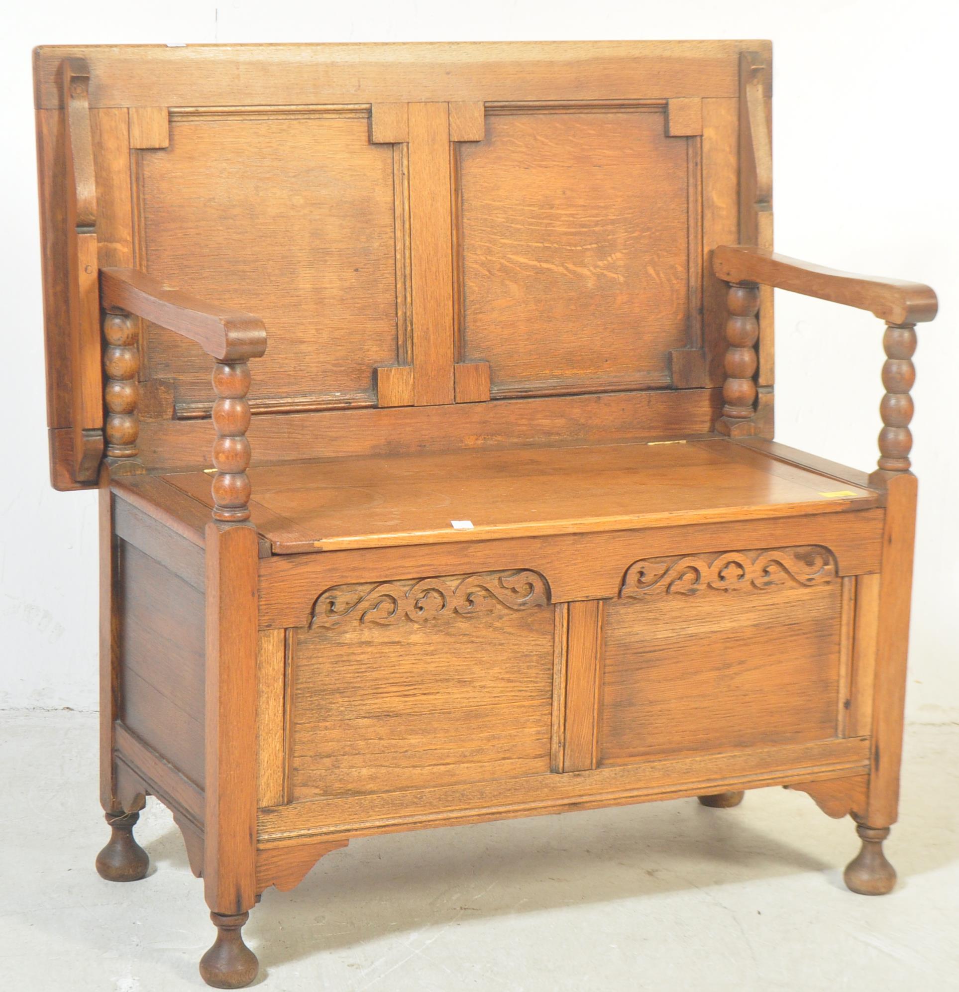 OAK JACOBEAN REVIVAL HALL SETTLE MONKS BENCH