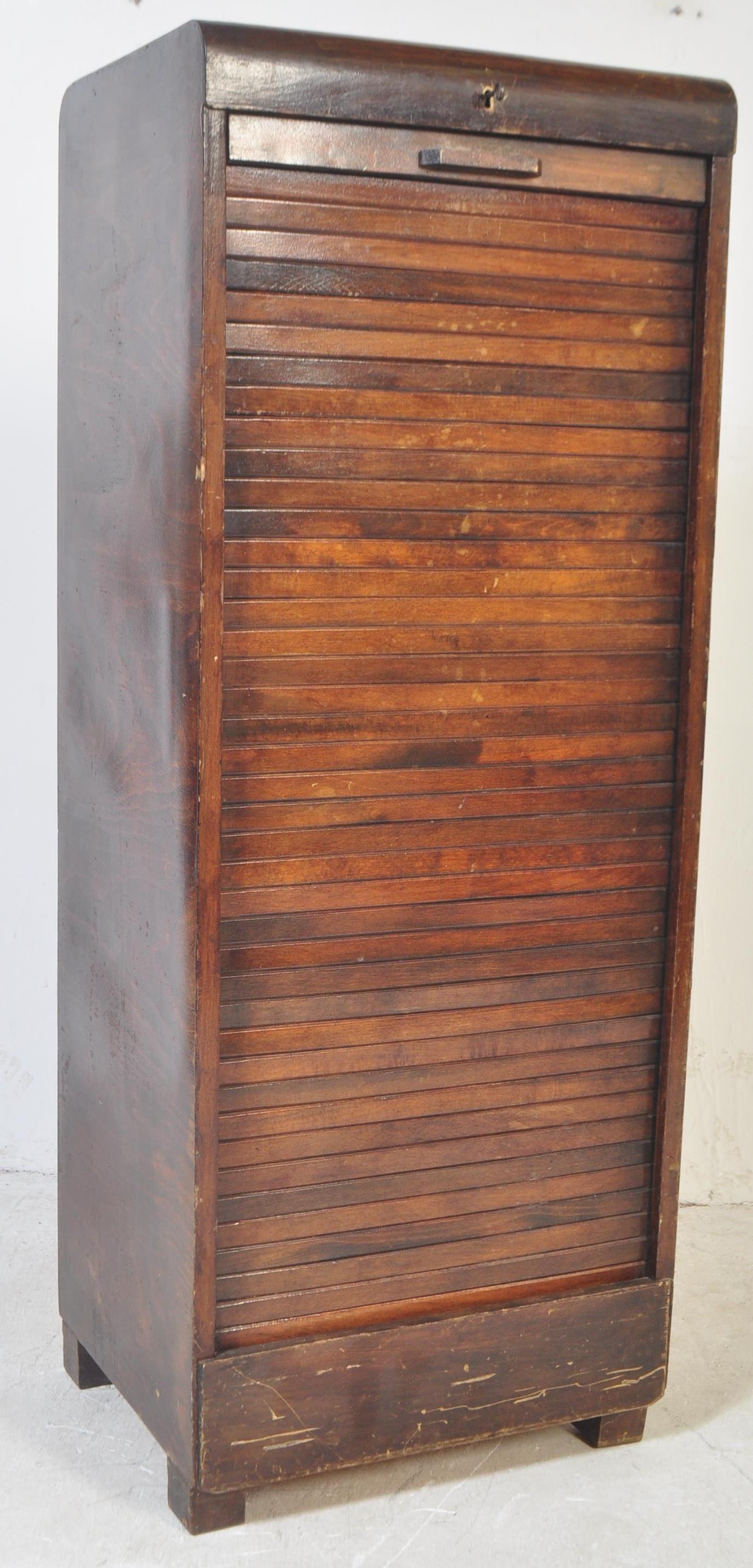 20TH CENTURY OAK TAMBOUR FRONT FILING CABINET