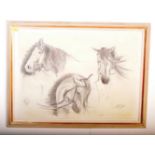 ALAN BRASSINGTON RACING HORSE HEADS PENCIL SKETCH