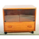 BRITISH MODERN DESIGN - MID CENTURY TEAK & GLASS SIDE CABINET