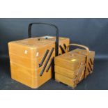 TWO RETRO CIRCA 1970S TEAK WOOD SEWING BOXES