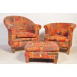 SET OF VINTAGE UPHOLSTERED LOUNGE ARMCHAIRS WITH FOOT REST