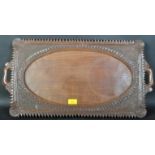 LARGE INDIAN CARVED HARDWOOD SERVING TRAY