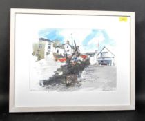 PATRICK COLLINS MIXED MEDIA PAINTING - PORT ISAAC