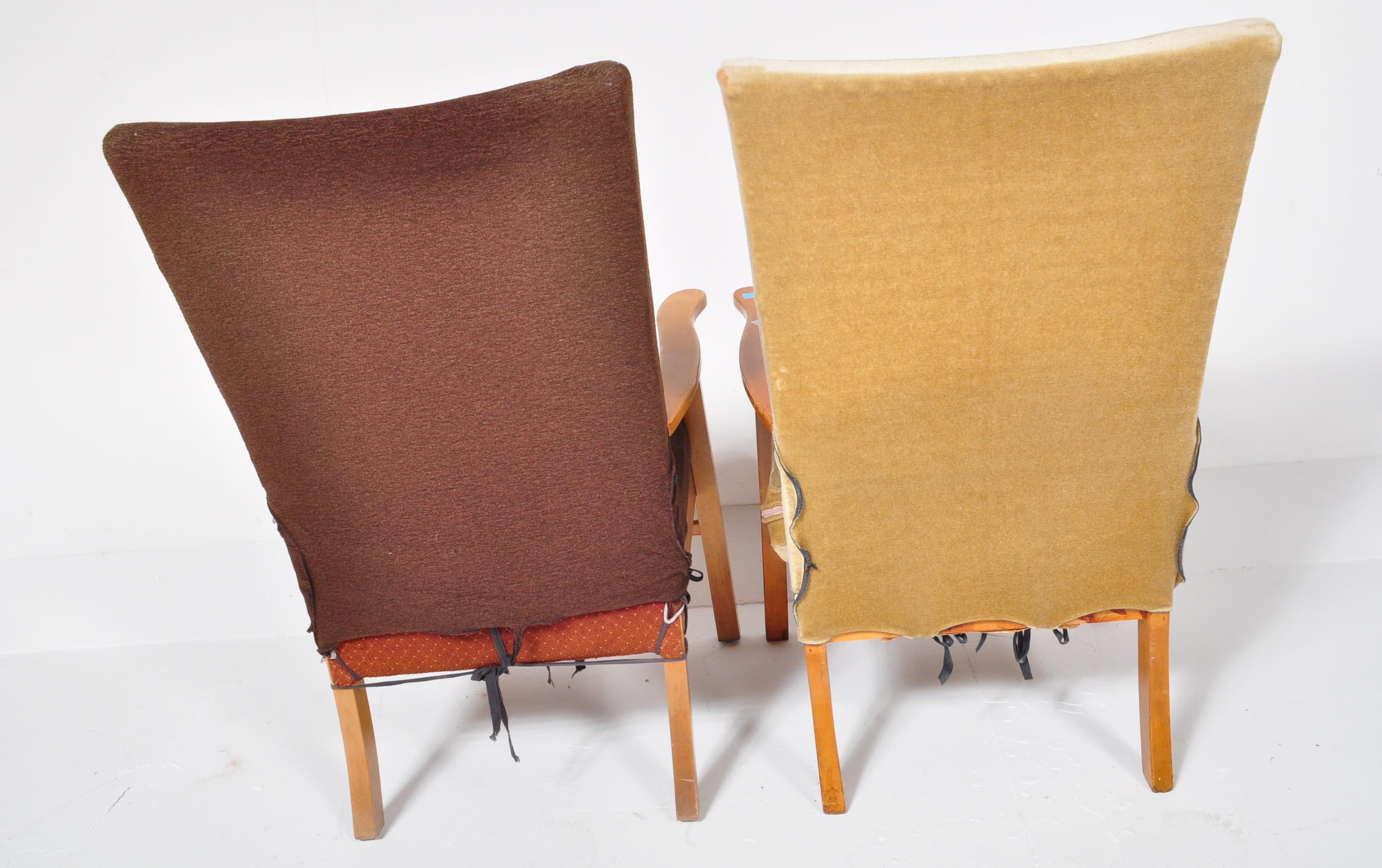 TWO VINTAGE MID CENTURY TEAK LOUNGE ARM CHAIRS - Image 8 of 8