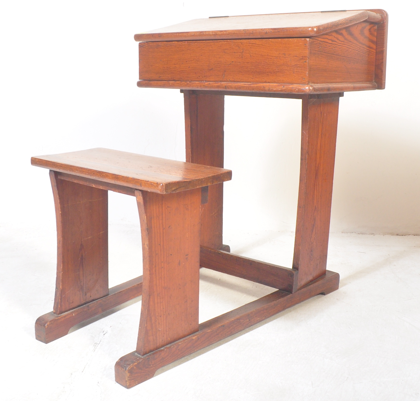 VICTORIAN 19TH CENTURY PINE SCHOOL DESK AND BENCH