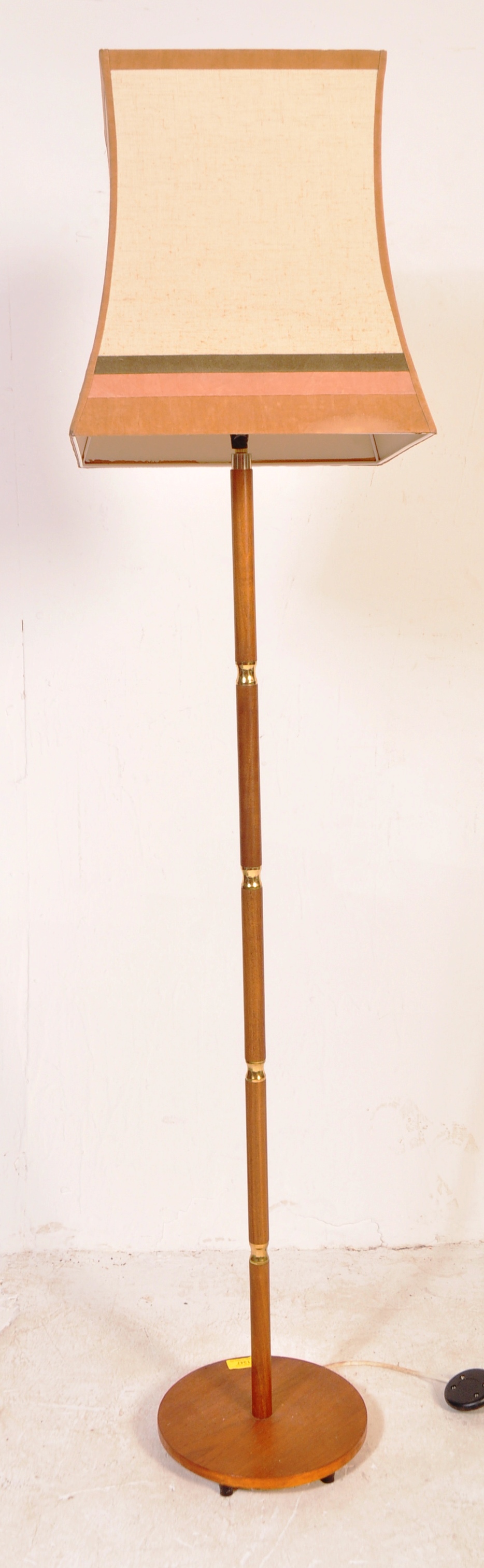 MID 20TH CENTURY TEAK AND BRASS STANDING LAMP