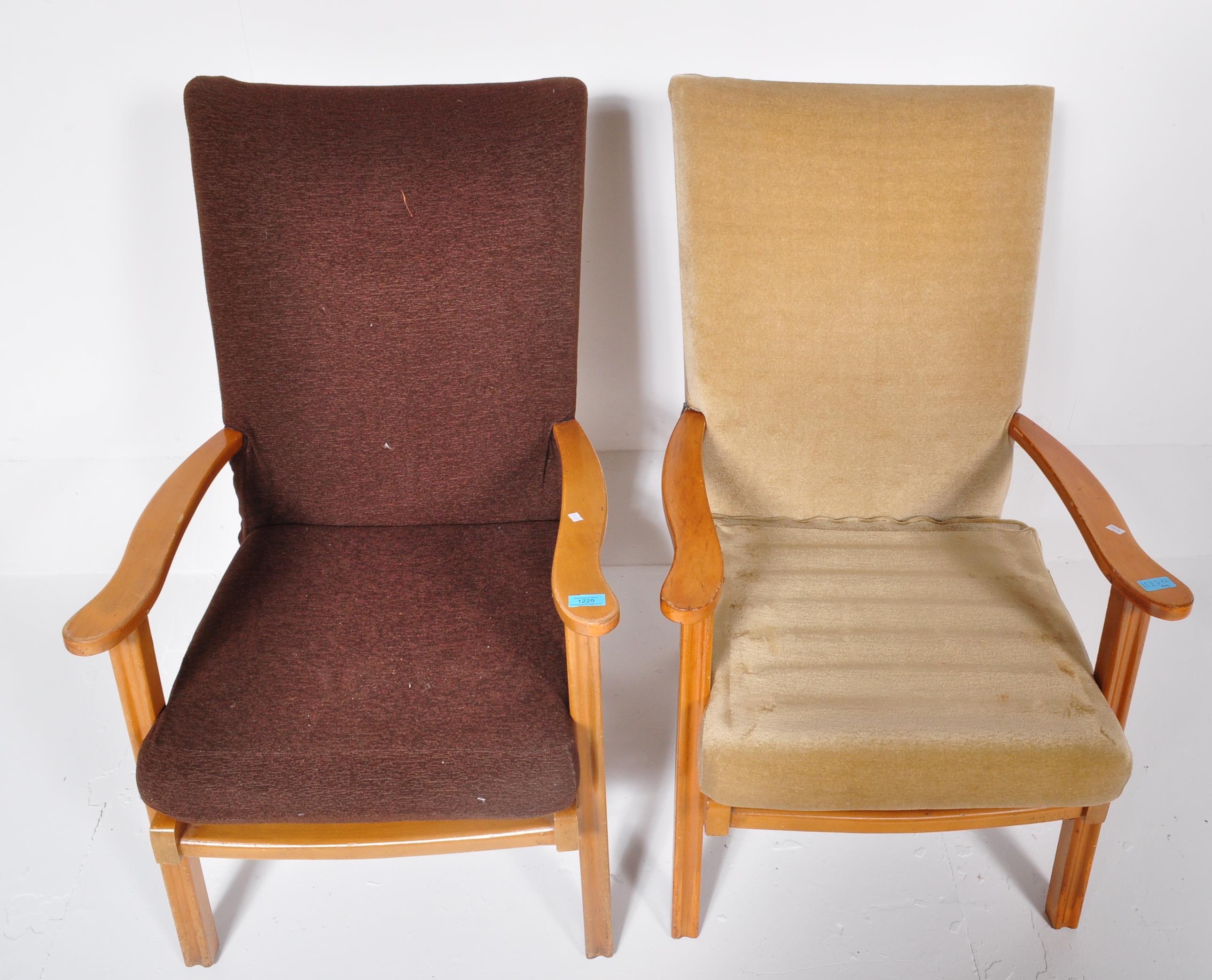 TWO VINTAGE MID CENTURY TEAK LOUNGE ARM CHAIRS - Image 3 of 8