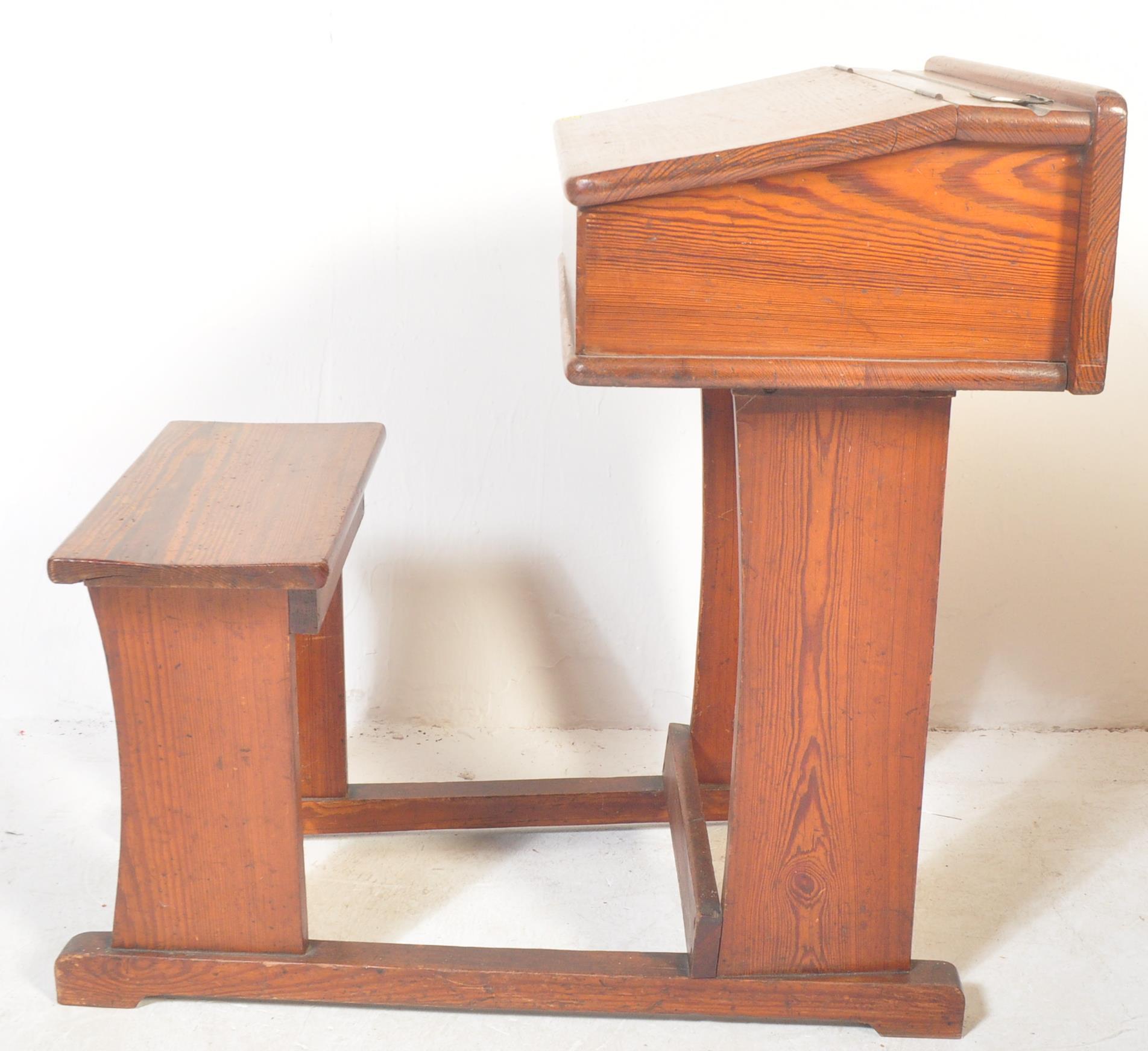 VICTORIAN 19TH CENTURY PINE SCHOOL DESK AND BENCH - Image 5 of 5