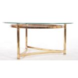 1980s HOLLYWOOD REGENCY BRASS FRAMED COFFEE TABLE