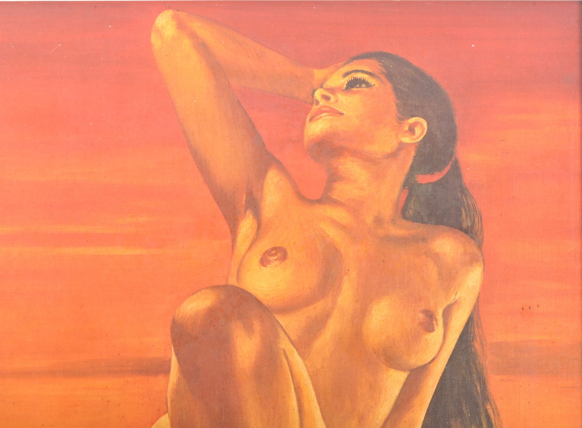 MID CENTURY PRINT ON BOARD DEPICTING A NUDE LADY - Image 3 of 4