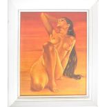 MID CENTURY PRINT ON BOARD DEPICTING A NUDE LADY