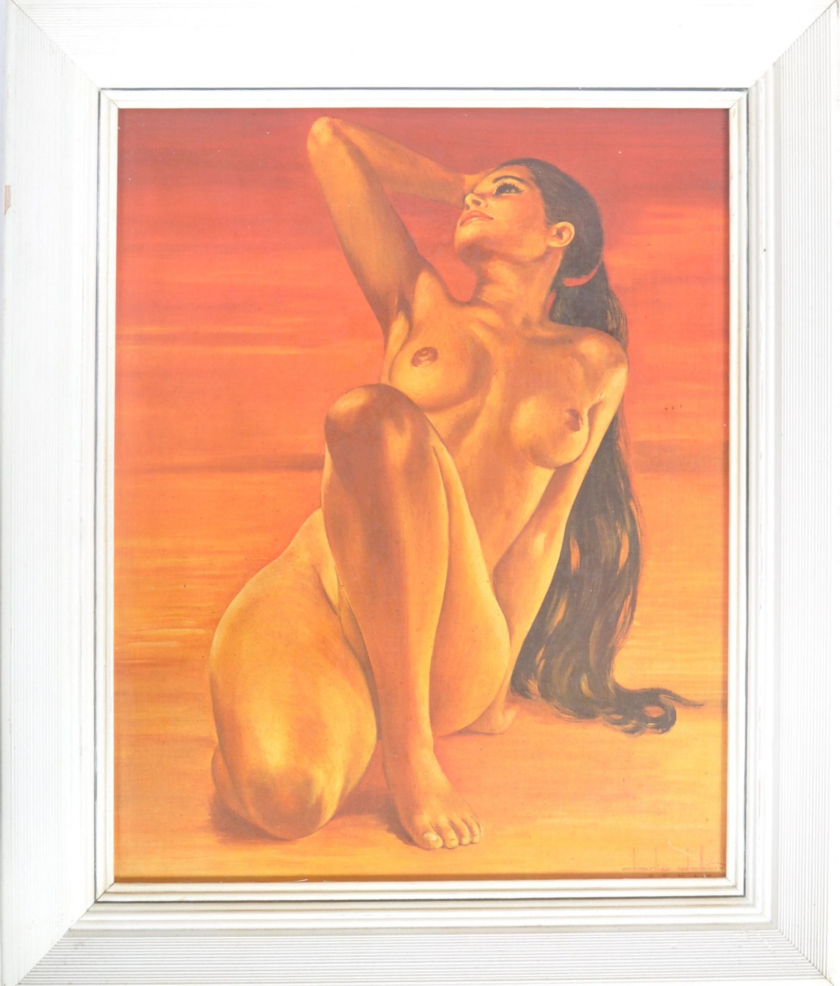 MID CENTURY PRINT ON BOARD DEPICTING A NUDE LADY