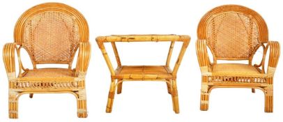 MATCHING PAIR OF MID CENTURY BAMBOO ARMCHAIRS