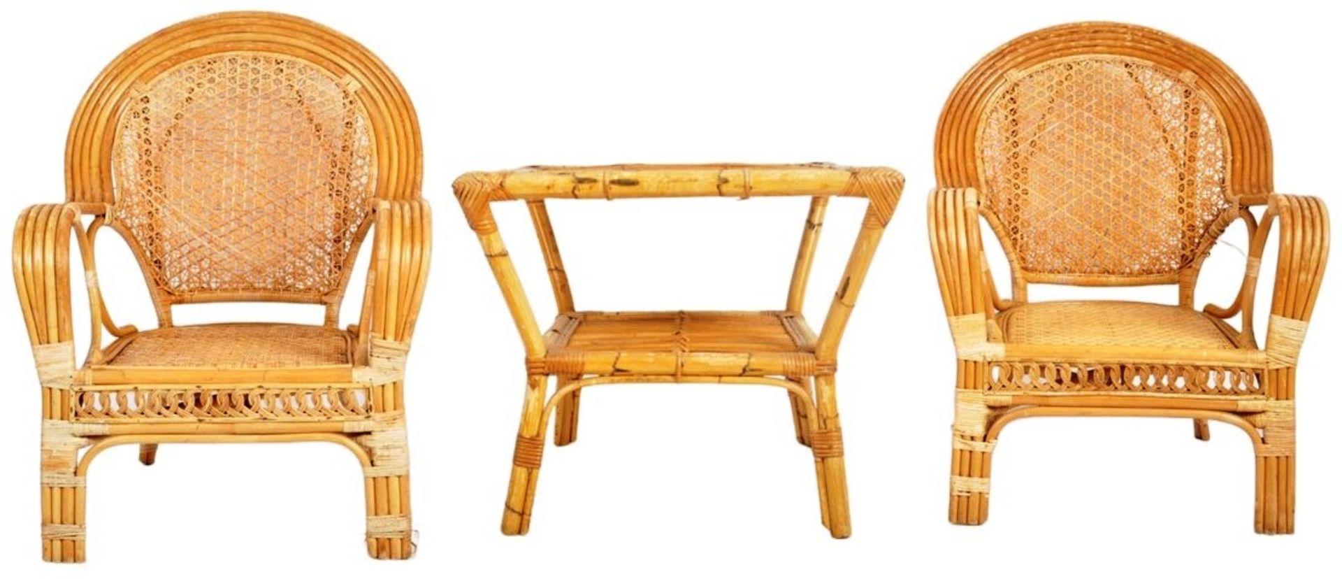 MATCHING PAIR OF MID CENTURY BAMBOO ARMCHAIRS