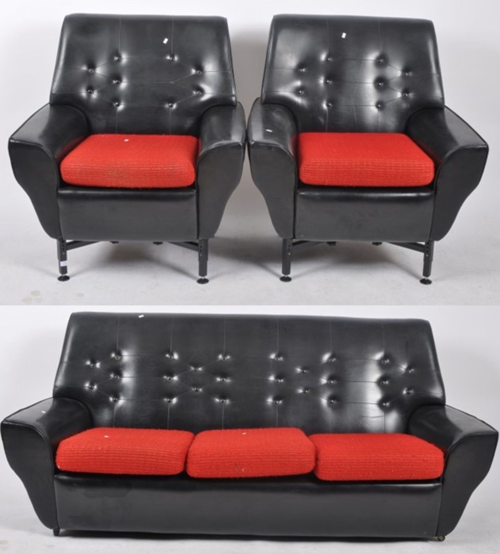 MID 20TH CENTURY THREE PIECE SOFA AND ARMCHAIRS SUITE