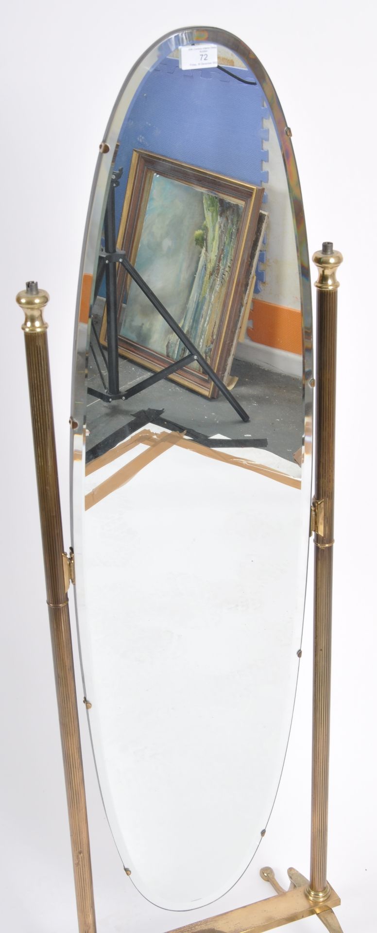 20TH CENTURY HOLLYWOOD REGENCY BRASS CHEVAL MIRROR - Image 4 of 7