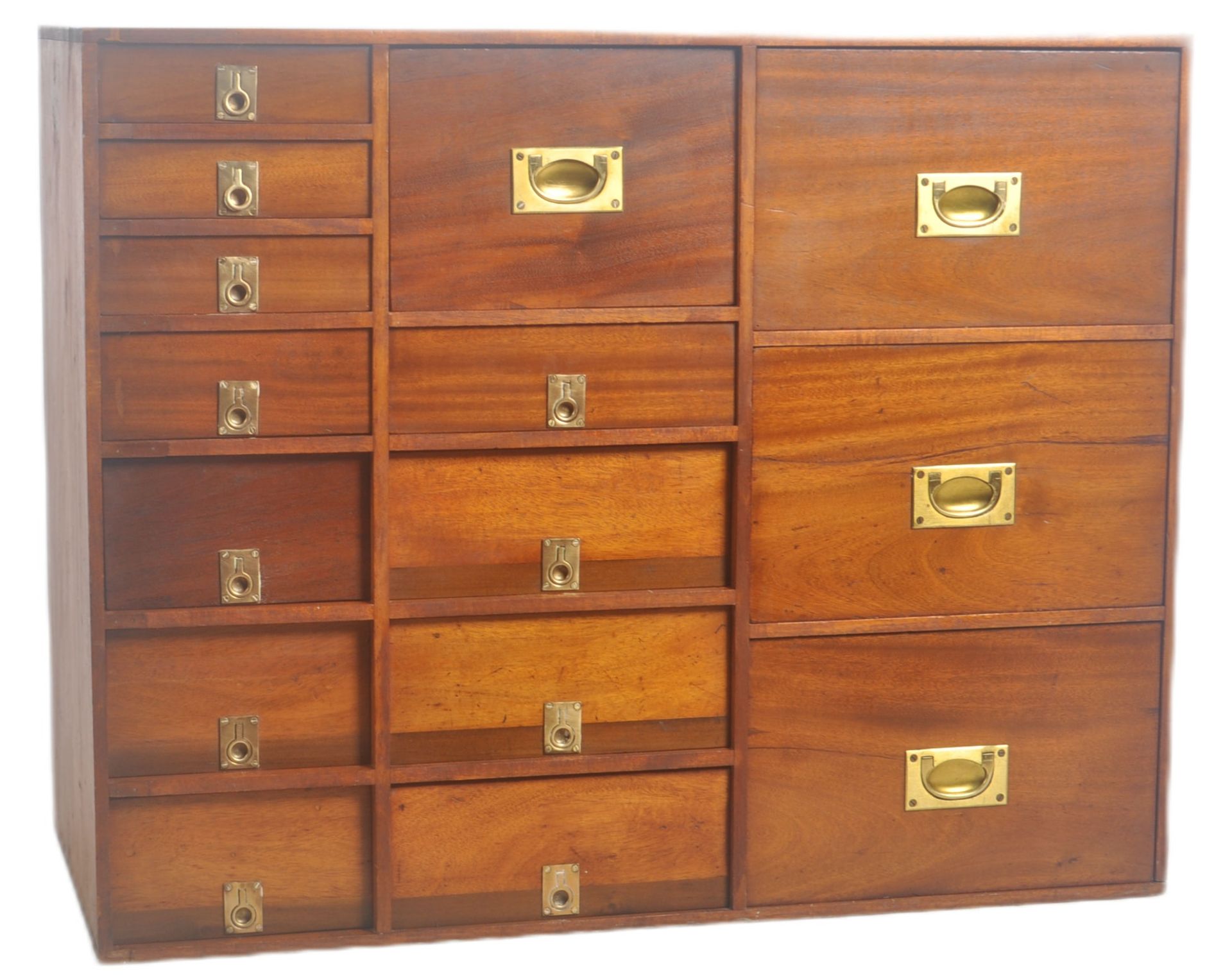 VINTAGE 20TH CENTURY TEAK CAMPAIGN MULTI CHEST OF DRAWERS