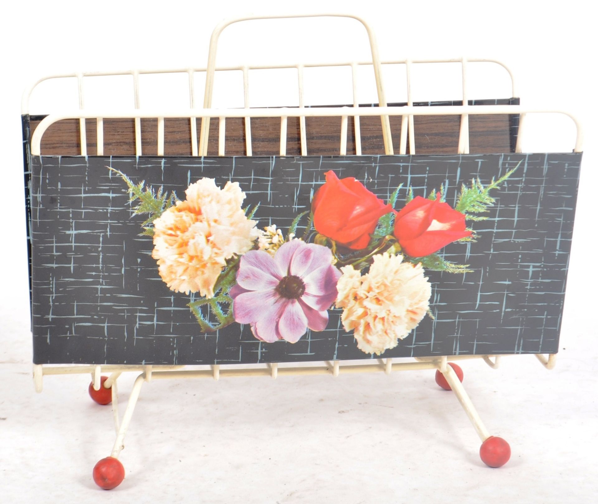 VINTAGE MID CENTURY 1950s MAGAZINE RACK WITH PAINTED PANELS