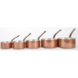 MATCHING SET OF FIVE FRENCH COPPER SAUCEPANS