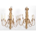 MATCHING PAIR OF 20TH CENTURY GILT WOOD CHANDELIERS