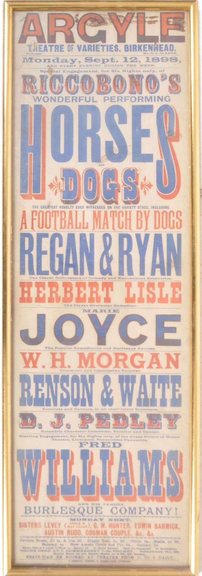 FOOTBALL MATCH BY DOGS - 1898 ARGYLE THEATER POSTER