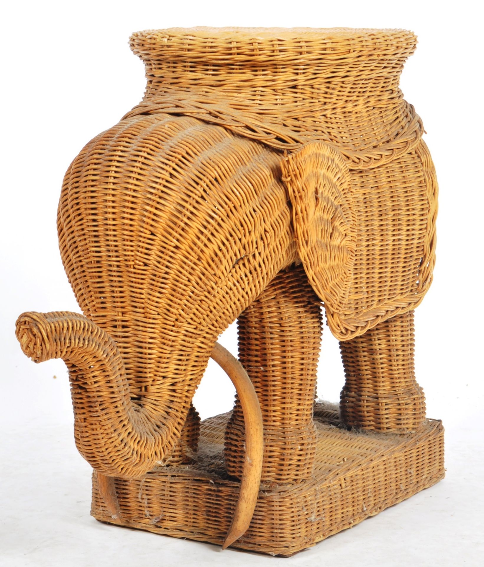 MID CENTURY ELEPHANT CANE / WICKER PLANT STAND