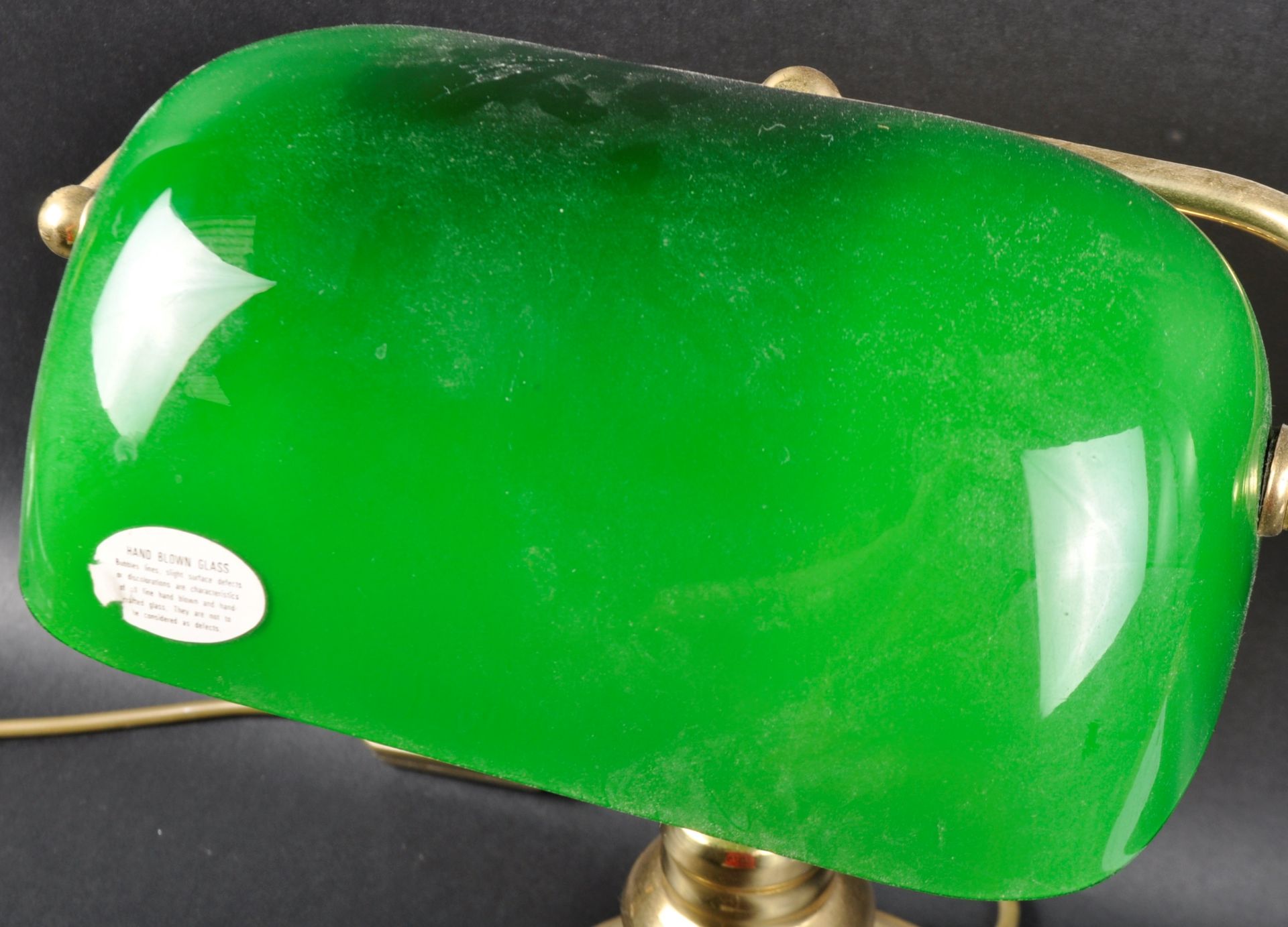 ENGLISH BRASS AND GREEN GLASS BANKERS DESK LAMP - Image 2 of 5