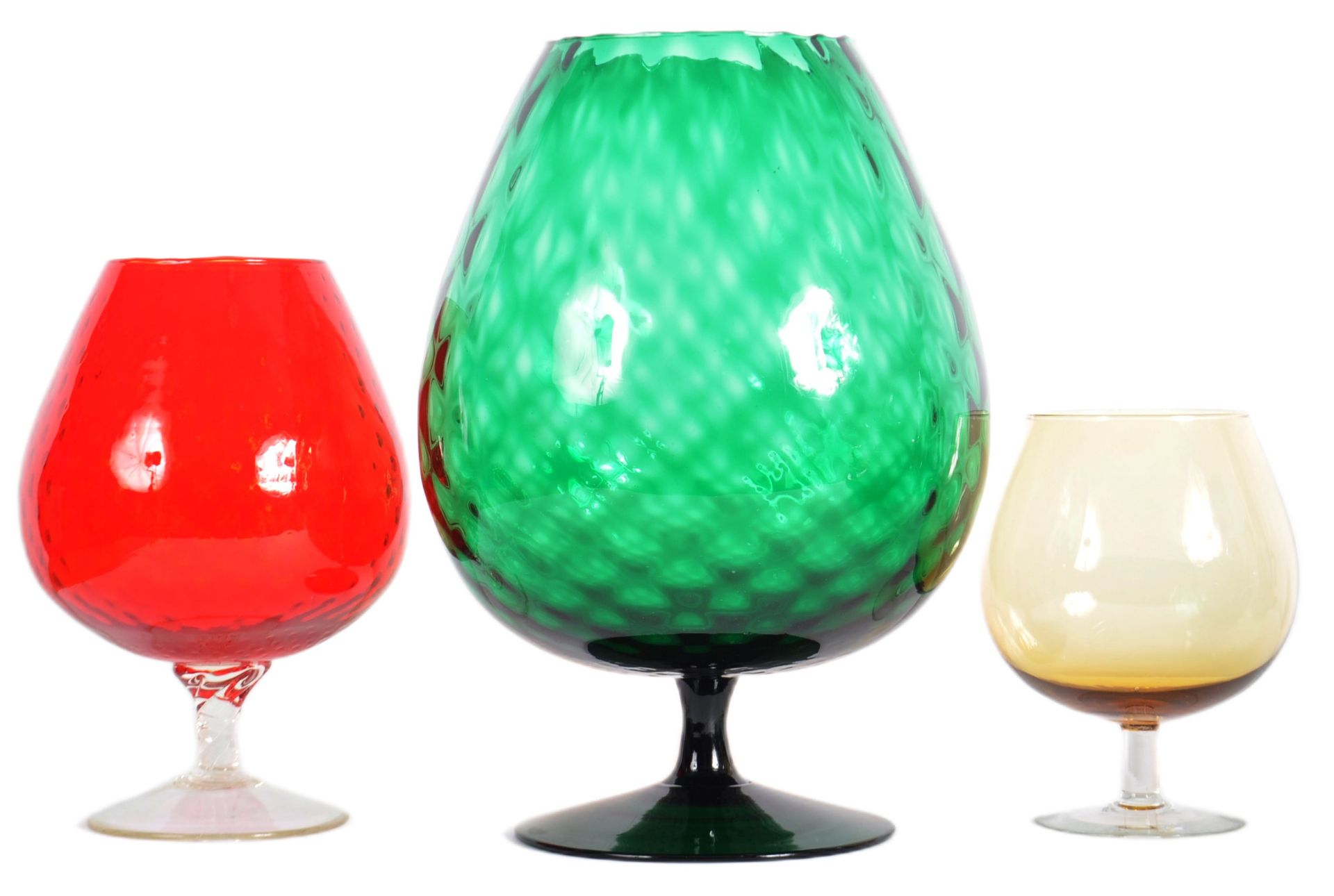 THREE GRADUATING MID CENTURY BALLOON GLASS VASES