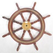 LARGE 20TH CENTURY TEAK AND BRASS SHIPS HELM
