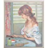 MID CENTURY FRAMED PRINT OF A YOUNG LADY