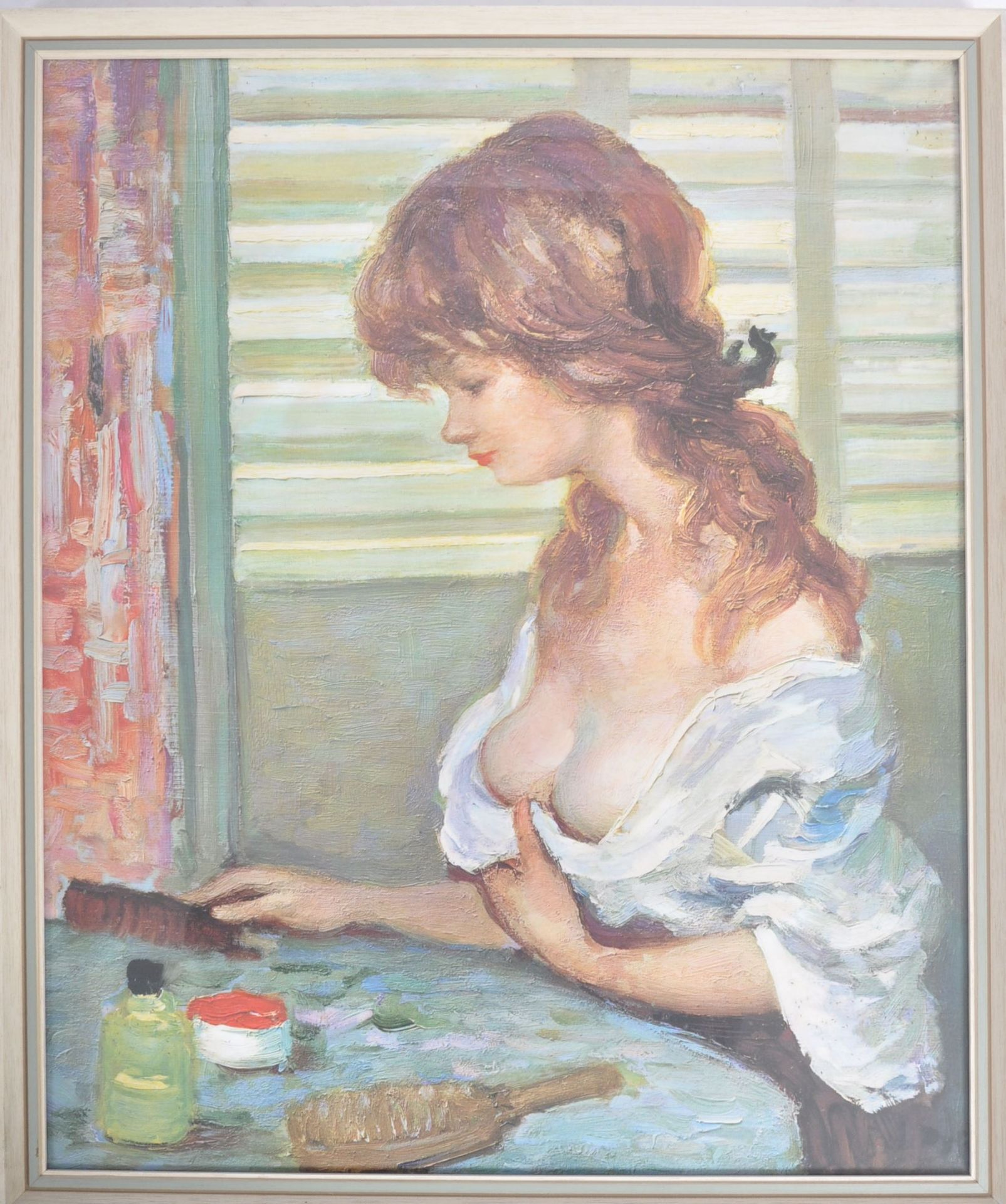 MID CENTURY FRAMED PRINT OF A YOUNG LADY