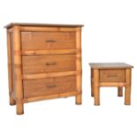 CONTEMPORARY FAUX BAMBOO CHEST AND MATCHING BEDSIDE