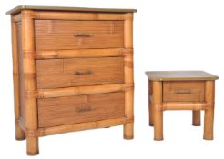 CONTEMPORARY FAUX BAMBOO CHEST AND MATCHING BEDSIDE