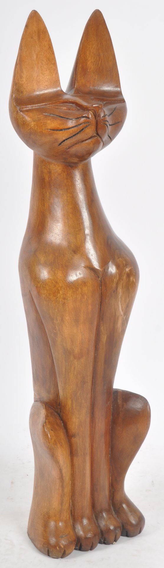 LARGE MID CENTURY 1960s CARVED TEAK SIAMESE CAT