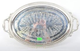 LATE 20TH CENTURY SILVER PLATED HANDLED SERVING TRAY
