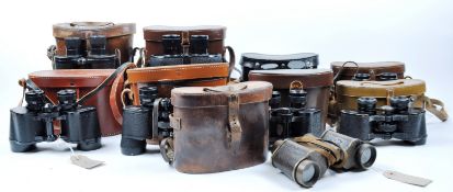 COLLECTION OF 9 X ASSORTED VINTAGE CASED BINOCULARS INCLUDING MILITARY ISSUE