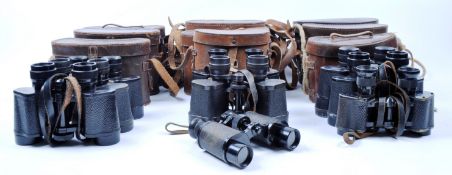 COLLECTION OF 9X ASSORTED VINTAGE CASED BINOCULARS INLCUSING MILITARY ISSUE