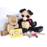 TWO VINTAGE SOFT TOY TEDDY BEARS & PELHAM PUPPET