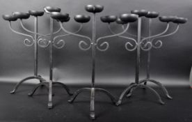MATCHING SET OF FIVE CONTEMPORARY IRON CANDELABRAS